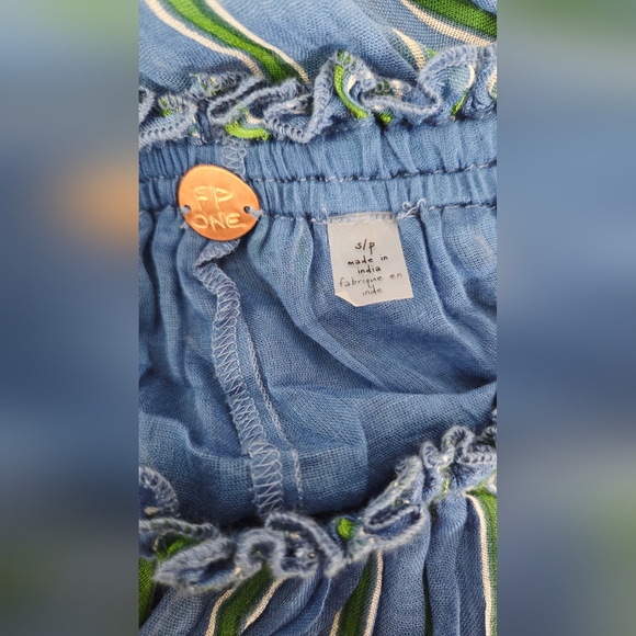 Free People One Blue Ember Tiered Striped Midi Skirt NWT - Picture 9 of 10